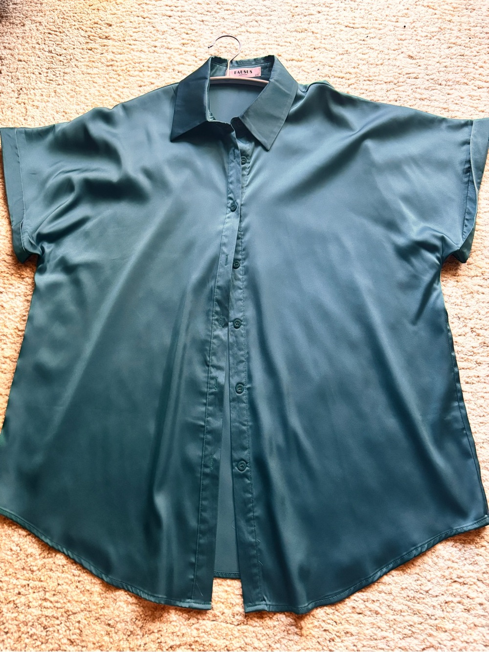 Teal Cap-Sleeve Button-Up Shirt